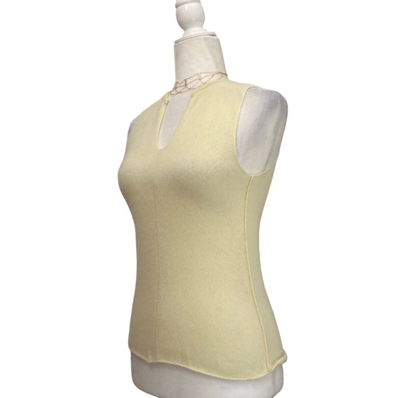 TseSAY Cashmere Split V Neck Sleeveless Sweater in Lemon Chiffon - Picture 4 of 8